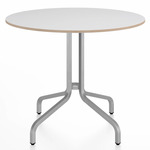 1 Inch Round Cafe Table - Hand Brushed Aluminum / White Laminate Plywood