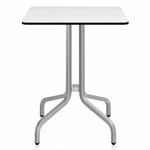 1 Inch Square Cafe Table - Hand Brushed Aluminum / White HPL