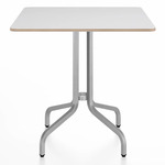 1 Inch Square Cafe Table - Hand Brushed Aluminum / White Laminate Plywood