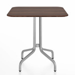 1 Inch Square Cafe Table - Hand Brushed Aluminum / Walnut Plywood