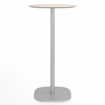 2 Inch Flat Base Bar Round Table - Hand Brushed Aluminum / Ash Plywood