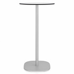 2 Inch Flat Base Bar Round Table - Hand Brushed Aluminum / White HPL