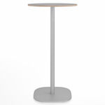 2 Inch Flat Base Bar Round Table - Hand Brushed Aluminum / Grey Laminate Plywood
