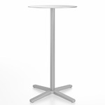 2 Inch X Base Bar Round Table - Silver Powder Coated Aluminum / Hand Brushed Aluminum
