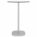 2 Inch Flat Base Bar Round Table - Hand Brushed Aluminum / White HPL