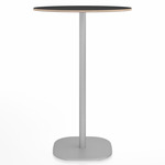 2 Inch Flat Base Bar Round Table - Hand Brushed Aluminum / Black Laminate Plywood