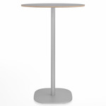 2 Inch Flat Base Bar Round Table - Hand Brushed Aluminum / Grey Laminate Plywood
