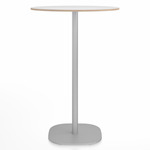 2 Inch Flat Base Bar Round Table - Hand Brushed Aluminum / White Laminate Plywood