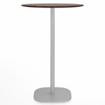 2 Inch Flat Base Bar Round Table - Hand Brushed Aluminum / Walnut Plywood