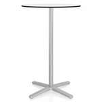 2 Inch X Base Bar Round Table - Silver Powder Coated Aluminum / White HPL