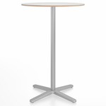 2 Inch X Base Bar Round Table - Silver Powder Coated Aluminum / White Laminate Plywood