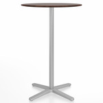 2 Inch X Base Bar Round Table - Silver Powder Coated Aluminum / Walnut Plywood