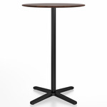 2 Inch X Base Bar Round Table - Black Powder Coated Aluminum / Walnut Plywood