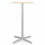 2 Inch X Base Bar Square Table - Silver Powder Coated Aluminum / Accoya Wood