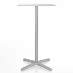 2 Inch X Base Bar Square Table - Silver Powder Coated Aluminum / Hand Brushed Aluminum