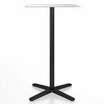 2 Inch X Base Bar Square Table - Black Powder Coated Aluminum / Hand Brushed Aluminum
