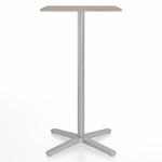 2 Inch X Base Bar Square Table - Silver Powder Coated Aluminum / Grey Laminate Plywood