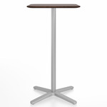 2 Inch X Base Bar Square Table - Silver Powder Coated Aluminum / Walnut Plywood