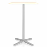 2 Inch X Base Bar Square Table - Silver Powder Coated Aluminum / Accoya Wood