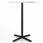 2 Inch X Base Bar Square Table - Black Powder Coated Aluminum / Hand Brushed Aluminum