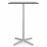 2 Inch X Base Bar Square Table - Silver Powder Coated Aluminum / Grey HPL