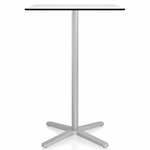 2 Inch X Base Bar Square Table - Silver Powder Coated Aluminum / White HPL