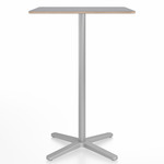 2 Inch X Base Bar Square Table - Silver Powder Coated Aluminum / Grey Laminate Plywood