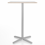 2 Inch X Base Bar Square Table - Silver Powder Coated Aluminum / White Laminate Plywood