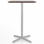 2 Inch X Base Bar Square Table - Silver Powder Coated Aluminum / Walnut Plywood