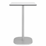 2 Inch Flat Base Bar/ Counter Table - Hand Brushed Aluminum / White HPL