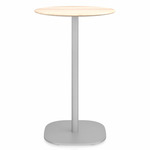 2 Inch Flat Base Counter Round Table - Hand Brushed Aluminum / Accoya Wood