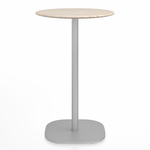 2 Inch Flat Base Counter Round Table - Hand Brushed Aluminum / Ash Plywood