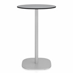 2 Inch Flat Base Counter Round Table - Hand Brushed Aluminum / Grey HPL