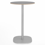 2 Inch Flat Base Counter Round Table - Hand Brushed Aluminum / Grey Laminate Plywood