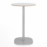 2 Inch Flat Base Counter Round Table - Hand Brushed Aluminum / White Laminate Plywood
