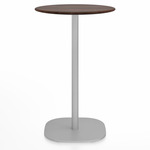 2 Inch Flat Base Counter Round Table - Hand Brushed Aluminum / Walnut Plywood