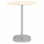 2 Inch Flat Base Counter Round Table - Hand Brushed Aluminum / Accoya Wood