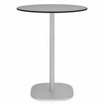 2 Inch Flat Base Counter Round Table - Hand Brushed Aluminum / Grey HPL