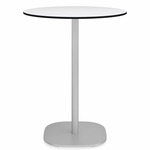 2 Inch Flat Base Counter Round Table - Hand Brushed Aluminum / White HPL