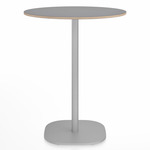 2 Inch Flat Base Counter Round Table - Hand Brushed Aluminum / Grey Laminate Plywood