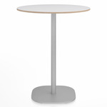 2 Inch Flat Base Counter Round Table - Hand Brushed Aluminum / White Laminate Plywood