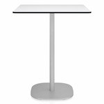 2 Inch Flat Base Counter Square Table - Hand Brushed Aluminum / White HPL