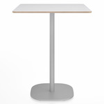 2 Inch Flat Base Counter Square Table - Hand Brushed Aluminum / White Laminate Plywood