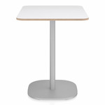 2 Inch Flat Base Cafe Table - Hand Brushed Aluminum / White Laminate Plywood