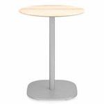 2 Inch Flat Base Round Cafe Table - Hand Brushed Aluminum / Accoya Wood