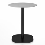 2 Inch Flat Base Round Cafe Table - Black Powder Coated Aluminum / Hand Brushed Aluminum