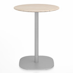 2 Inch Flat Base Round Cafe Table - Hand Brushed Aluminum / Ash Plywood
