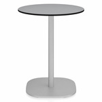 2 Inch Flat Base Round Cafe Table - Hand Brushed Aluminum / Grey HPL