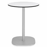 2 Inch Flat Base Round Cafe Table - Hand Brushed Aluminum / White HPL