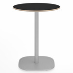 2 Inch Flat Base Round Cafe Table - Hand Brushed Aluminum / Black Laminate Plywood